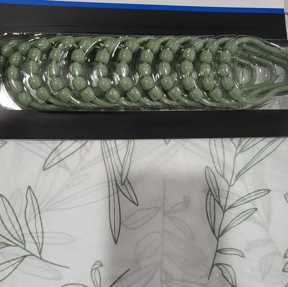 15pc Shower Curtain & Bathroom Accessory Set, Green & White - Picture 3 of 13